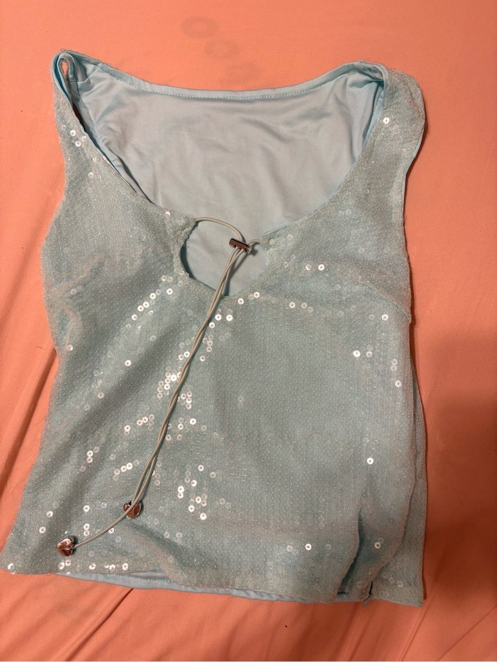 SHEIN Light Blue Sequin Lace-Up Crop Tank
